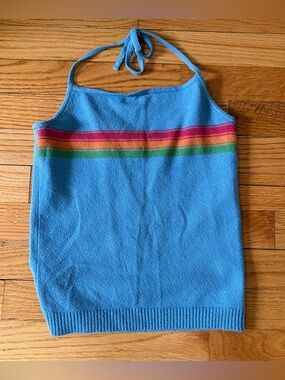Vintage Abercrombie and Fitch 90s Y2K blue rainbow stripe halter top